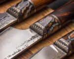Основной набор 3 ножа. Сталь 137 слоёв, дамаск. Зуб мамонта и Ironwood, круг. — изображение 3