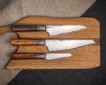 Основной набор 3 ножа. Сталь 137 слоёв, дамаск. Зуб мамонта и Ironwood, круг.